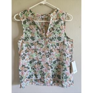 Carve Designs Floral Dylan Tank Top Popover Vneck Shirt Frayed Hem XS NEW NWT